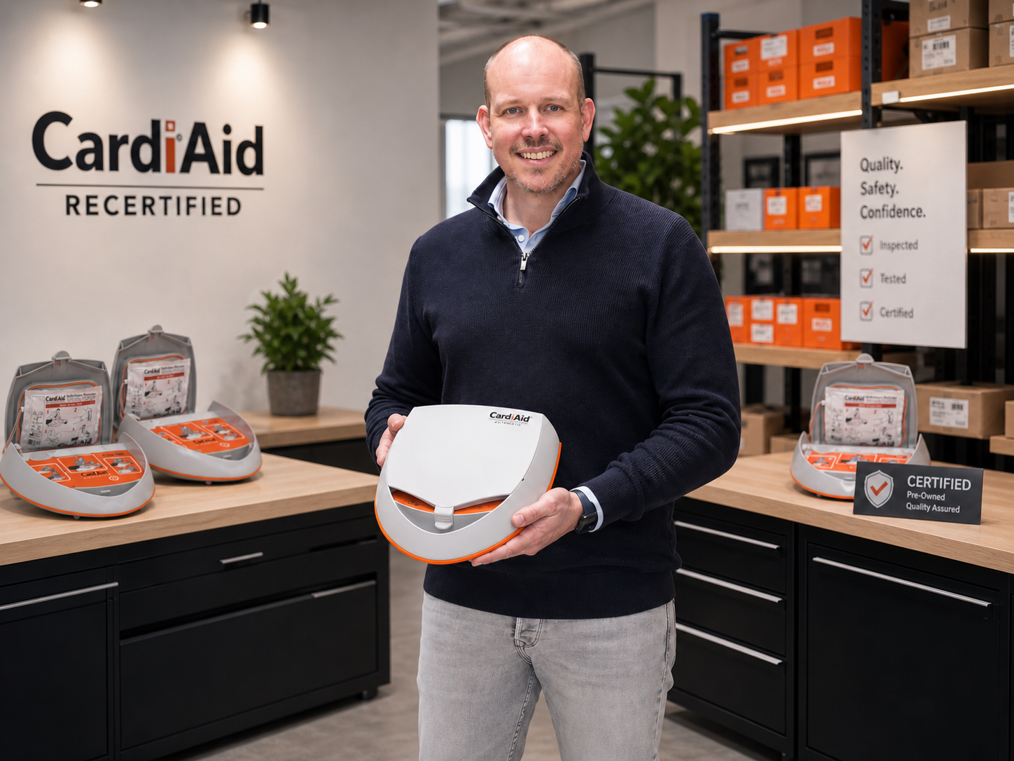 SNS-technicus test een CardiAid AED in ons revisiecentrum